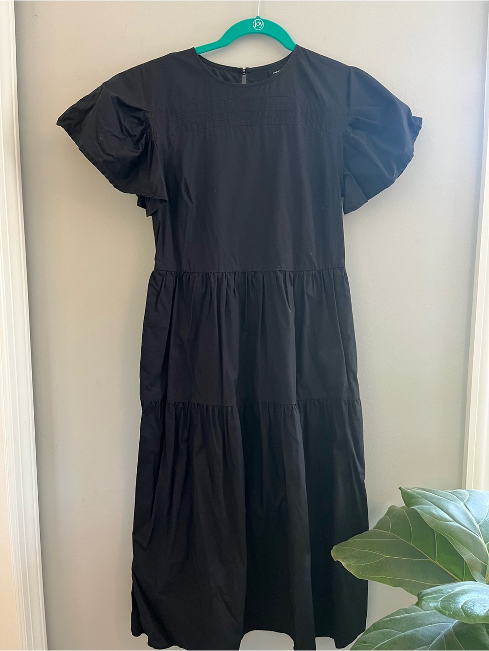 Who What Wear Black Midi Dress with Puff Sleeve Detail